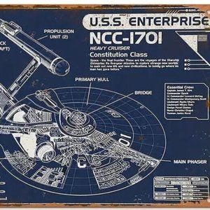 Vintage  USS Enterprise NCC-1701 Star Trek TOS Blueprint Metal Sign Decor 8x12"